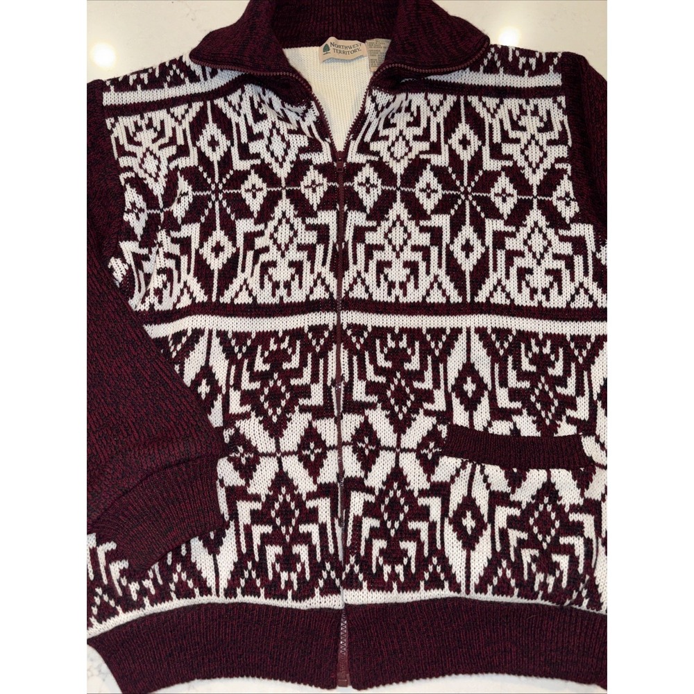 VtG Northwest Territory Sweater Mens L Nordic Full Zip Thermal Lined Fair Isle